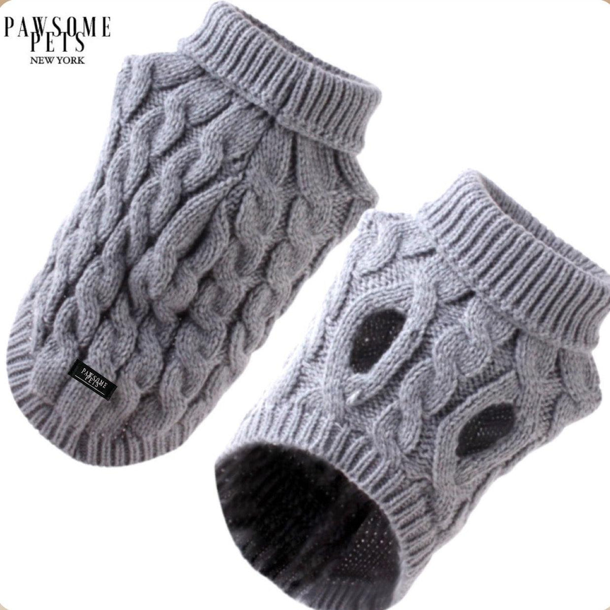 CABLE KNIT SWEATER FOR DOGS AND CATS  - GREY ( VERY WARM )