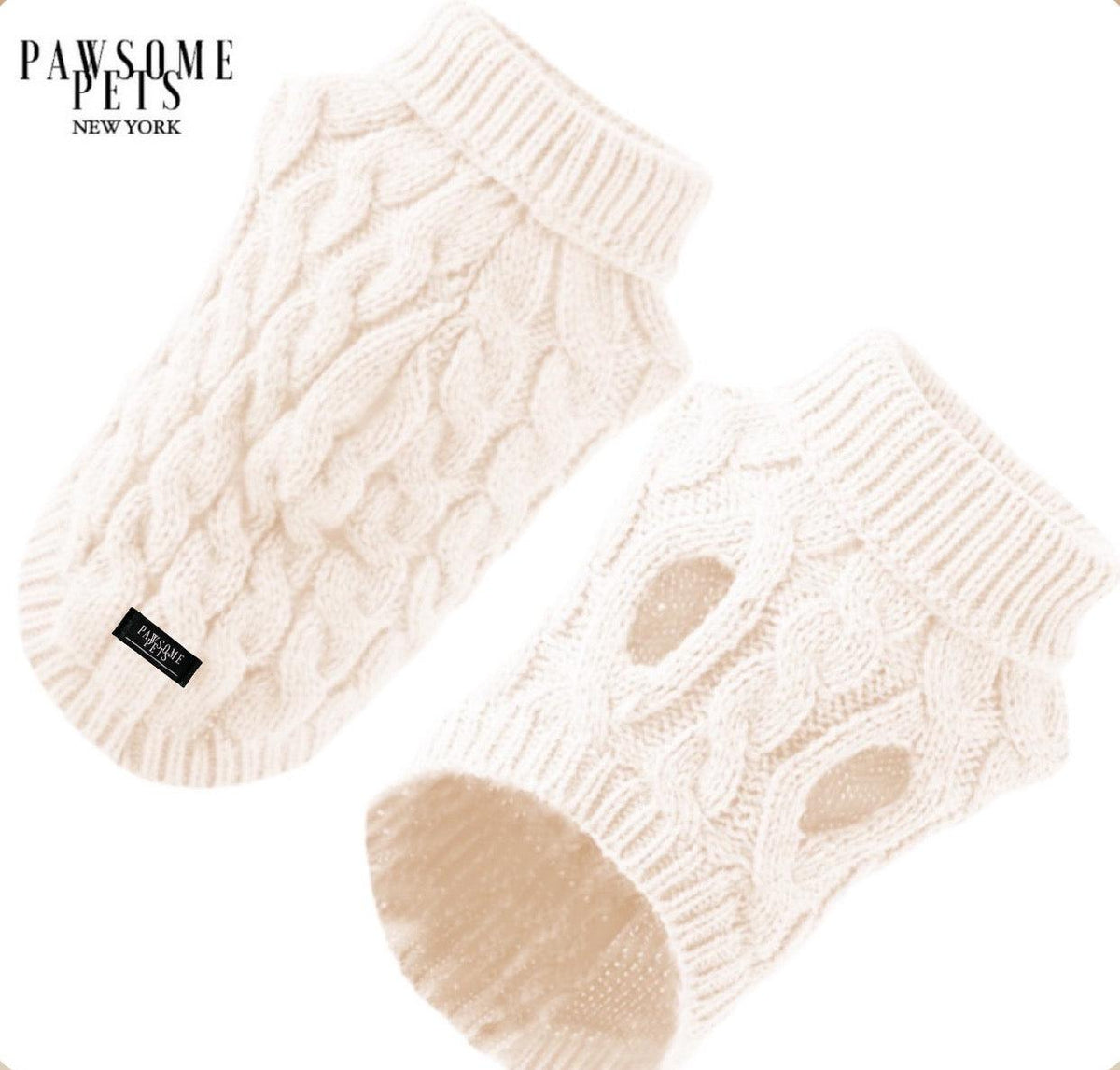 CABLE KNIT SWEATER FOR DOGS AND CATS - WHITE ( VERY WARM )