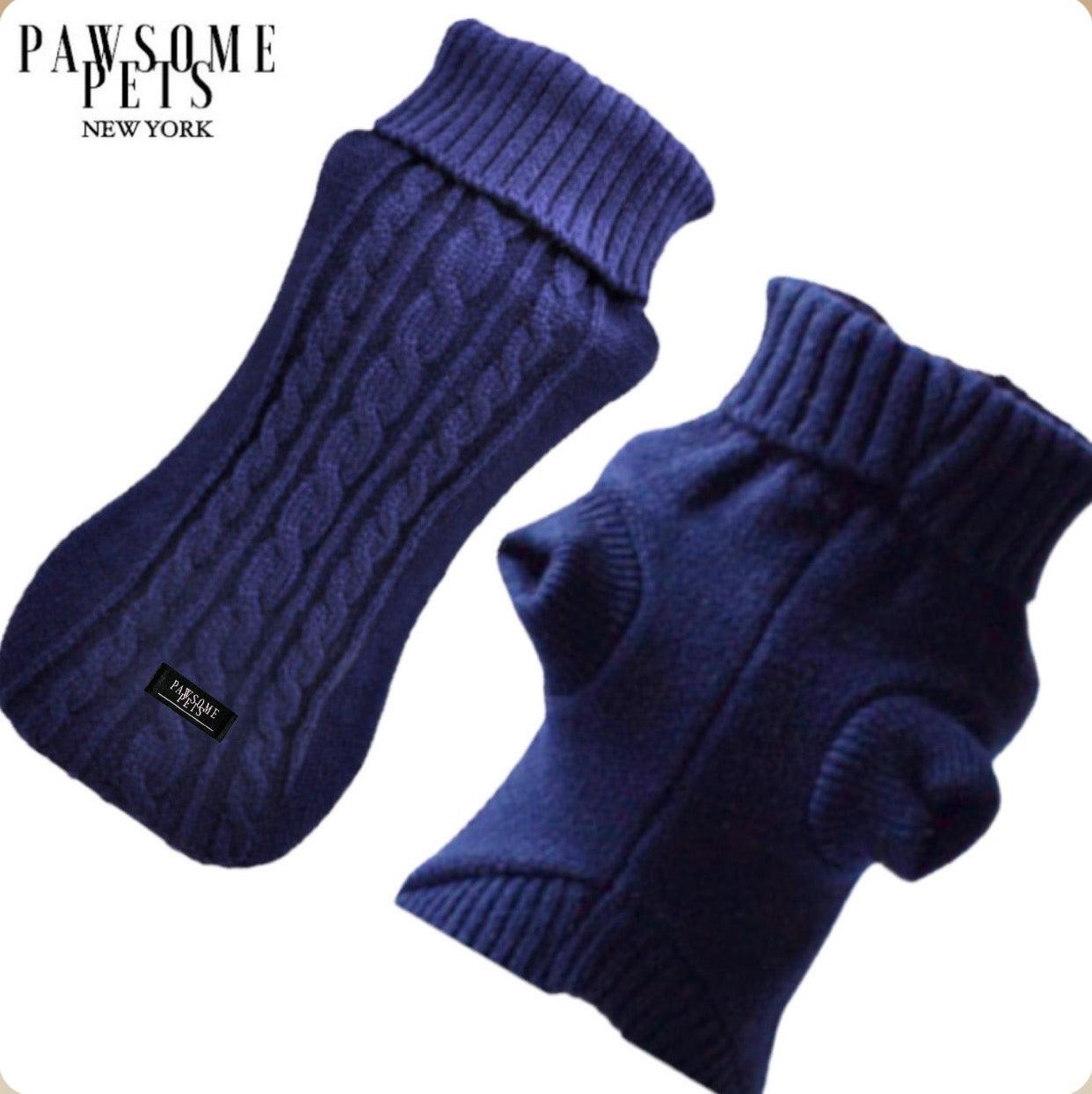 CABLE KNIT SWEATER FOR DOGS AND CATS - NAVY BLUE ( VERY WARM )