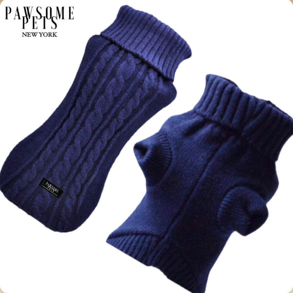 CABLE KNIT SWEATER FOR DOGS AND CATS - NAVY BLUE ( VERY WARM )