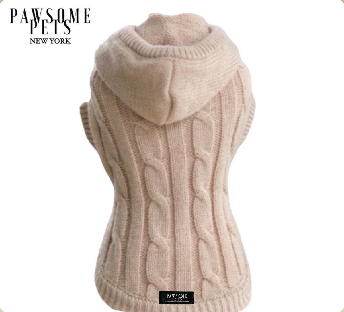 CABLE KNIT SWEATER WITH HAT - BEIGE ( VERY WARM )