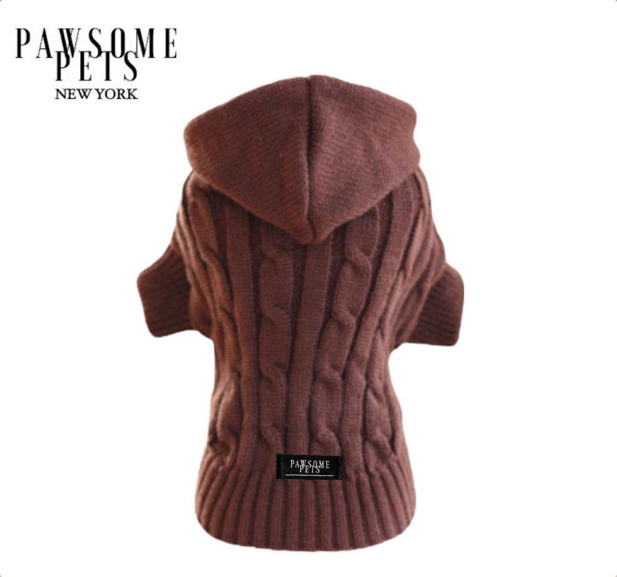 CABLE KNIT SWEATER WITH HAT - BROWN ( VERY WARM )
