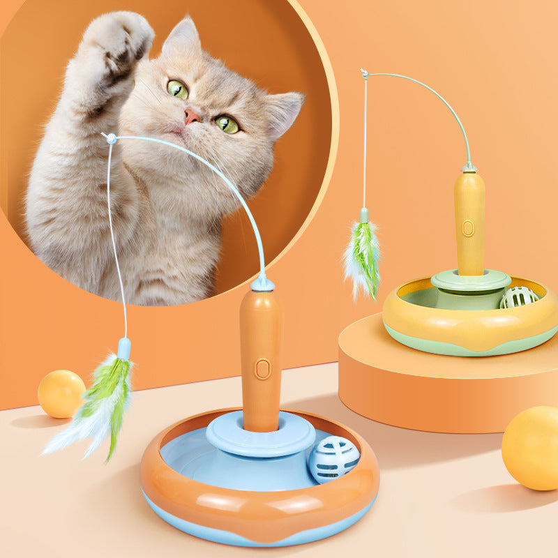 2-in-1 Feather Turntable Cat Toy